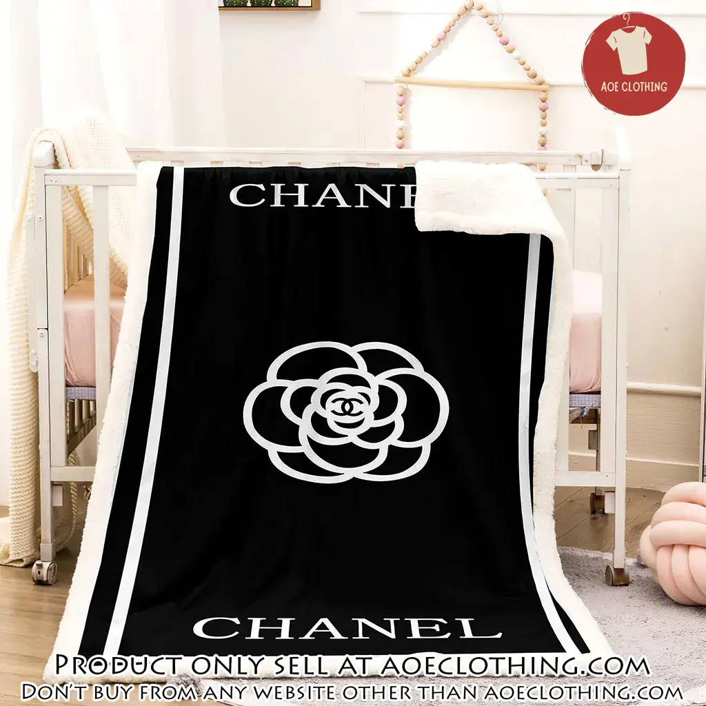 Chanel white flower black luxury brand premium blanket fleece home decor aoe0838164